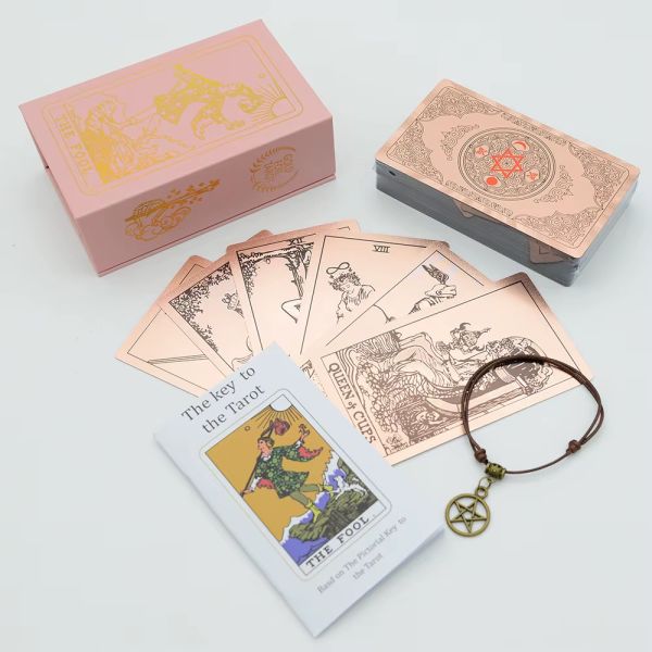 Pink Foil Tarot Cards Deck, 78 Card Gift Set with Guidebook, Storage Bag & Magnetic Closure Box, Handcrafted Gift for Her