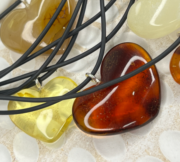 Amber heart pendant hand made